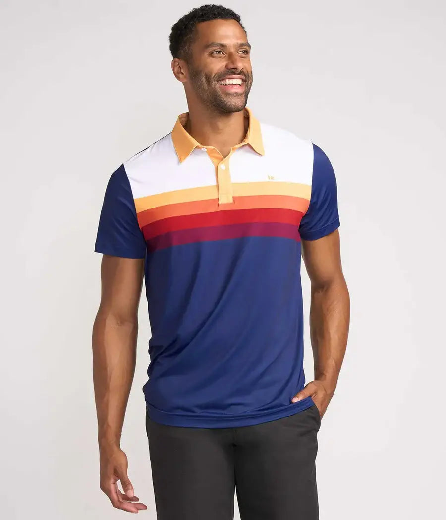 Slice of Sunset Men's Golf Shirt - Navy Striped Golf Polo