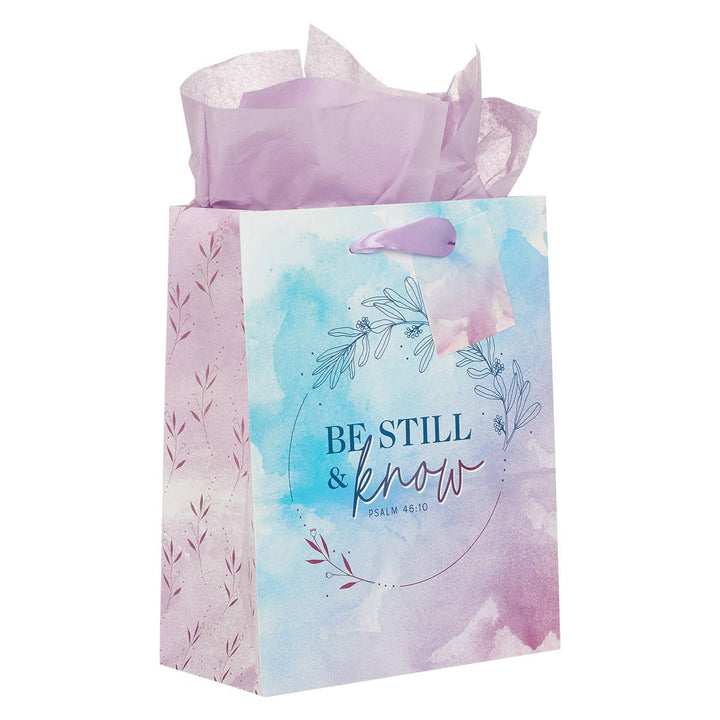 Be Still & Know Lilac and Blue Watercolor Medium Gift Bag