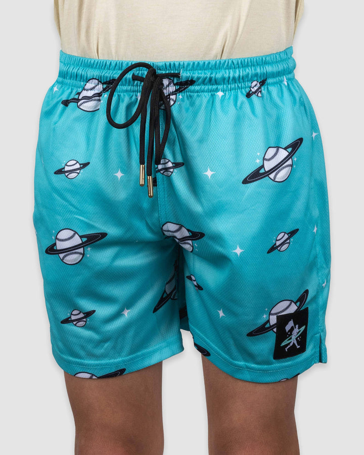 Space Ball Diamond Air Youth Mesh Shorts - Black and Teal