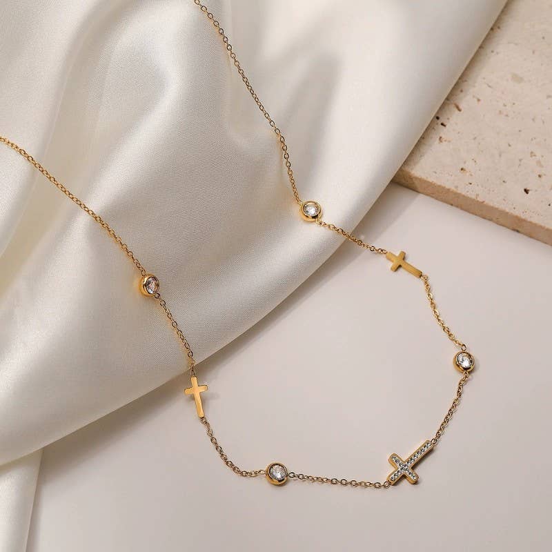 18K STAINLESS STEEL TARNISH FREE CROSS NECKLACE | 40NK9453
