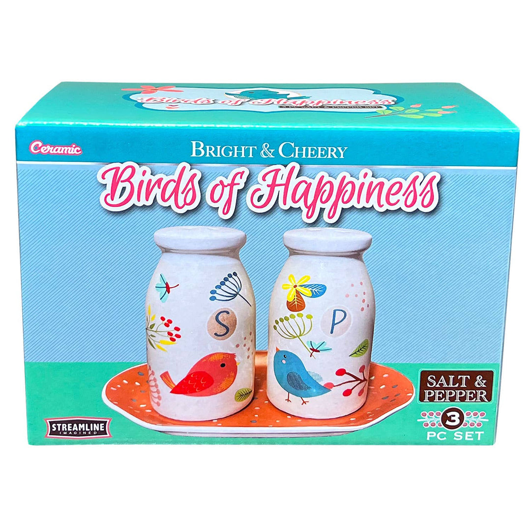 Birds of Happiness Salt & Pepper Set w/ Plate