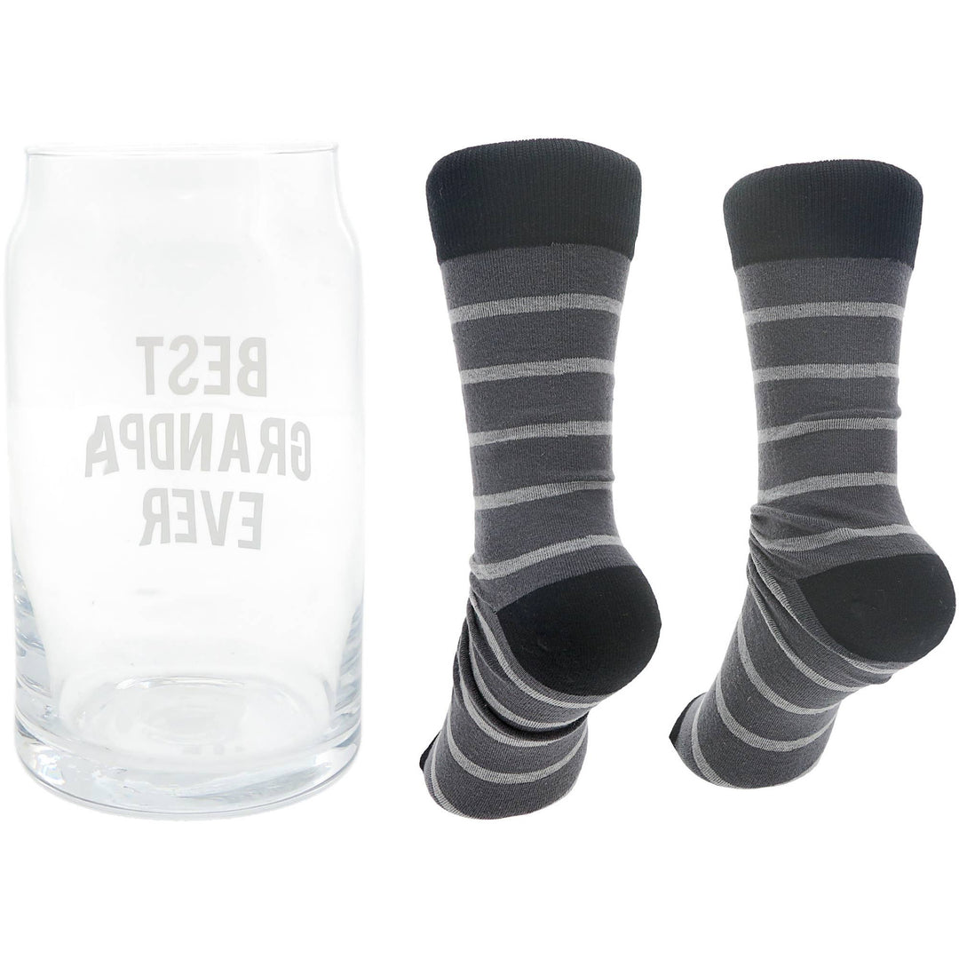 Best Grandpa - 16 oz Beer Can Glass and Sock Set