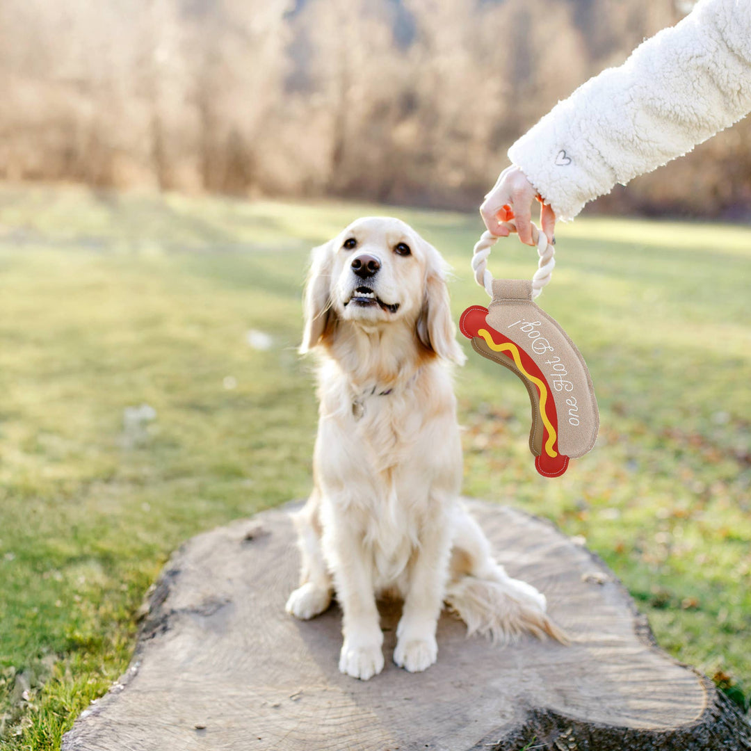 Hot Dog - 12" Canvas Dog Toy on Rope