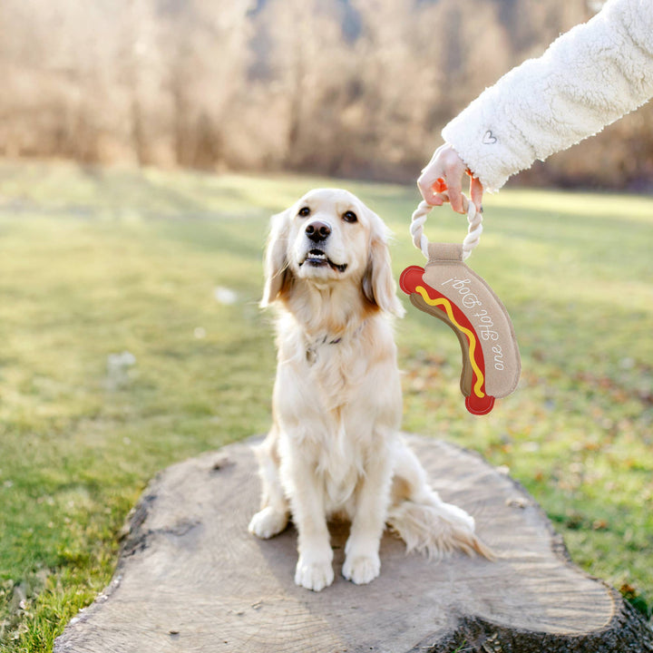 Hot Dog - 12" Canvas Dog Toy on Rope