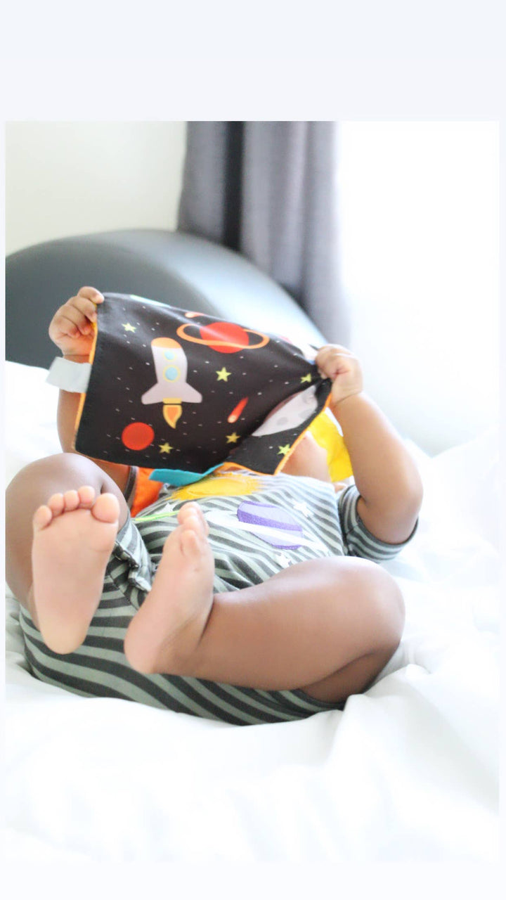 Space Rockets Crinkle Tag Square 8x8 Baby Teach @ Home Toy
