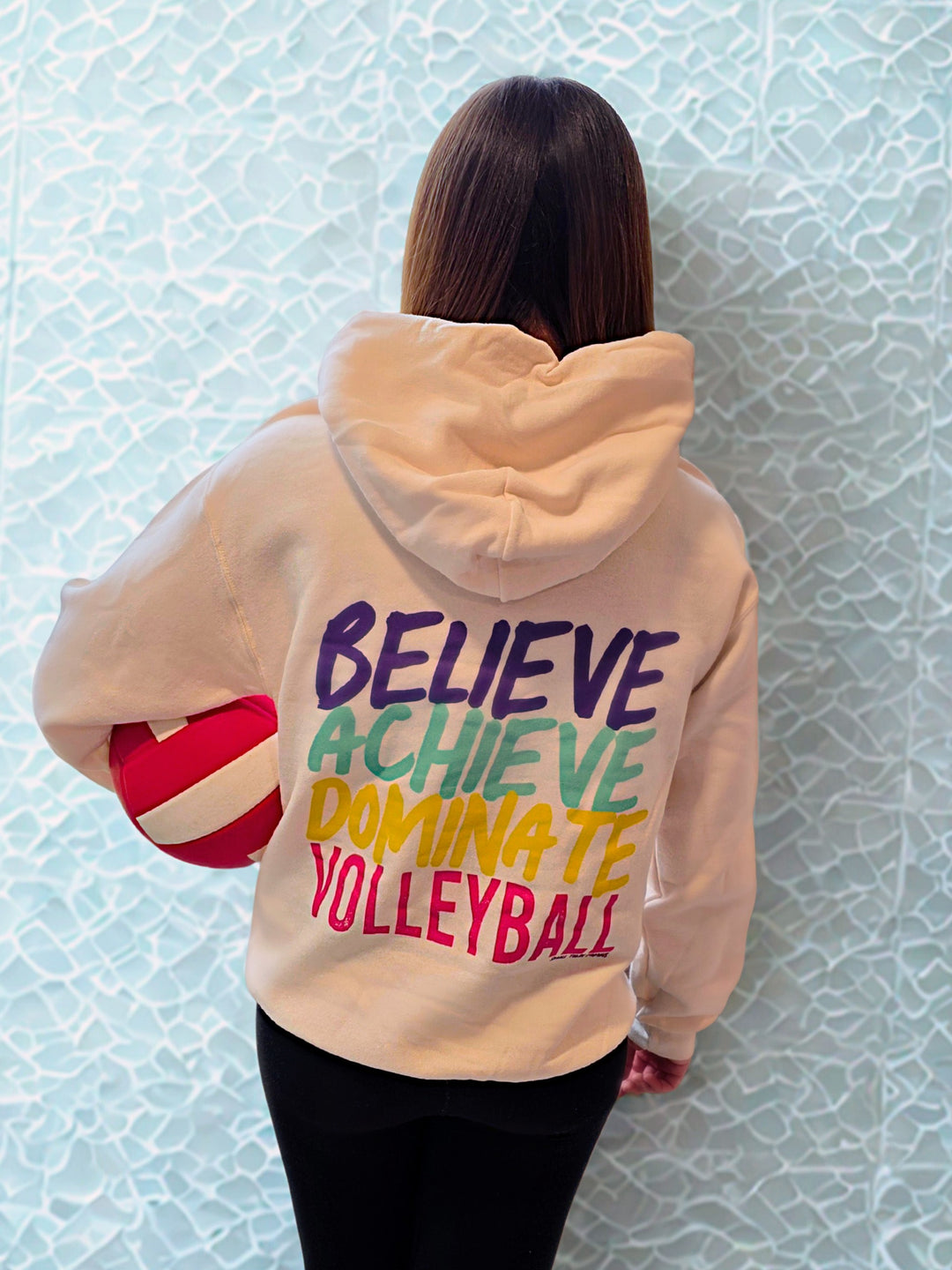 Believe Achieve Dominate Volleyball Hoodie-natural