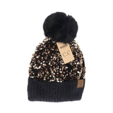 Cluster Sequin Faux Fur Pom C.C Beanie HTE0012