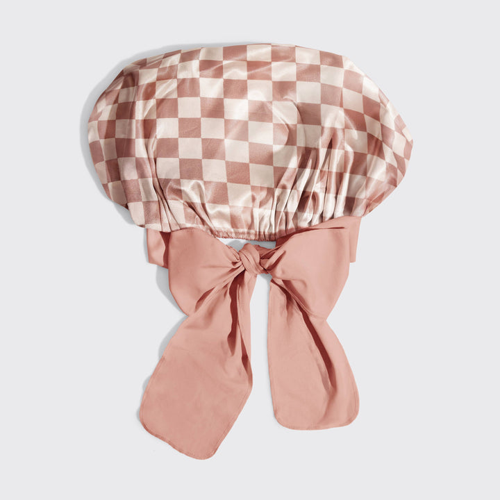 Oversized Satin Bonnet - Terracotta Checker