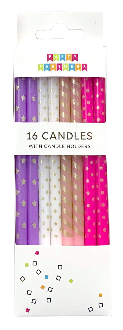 Pink & Purple Metallic Patterned 16 Candle Set