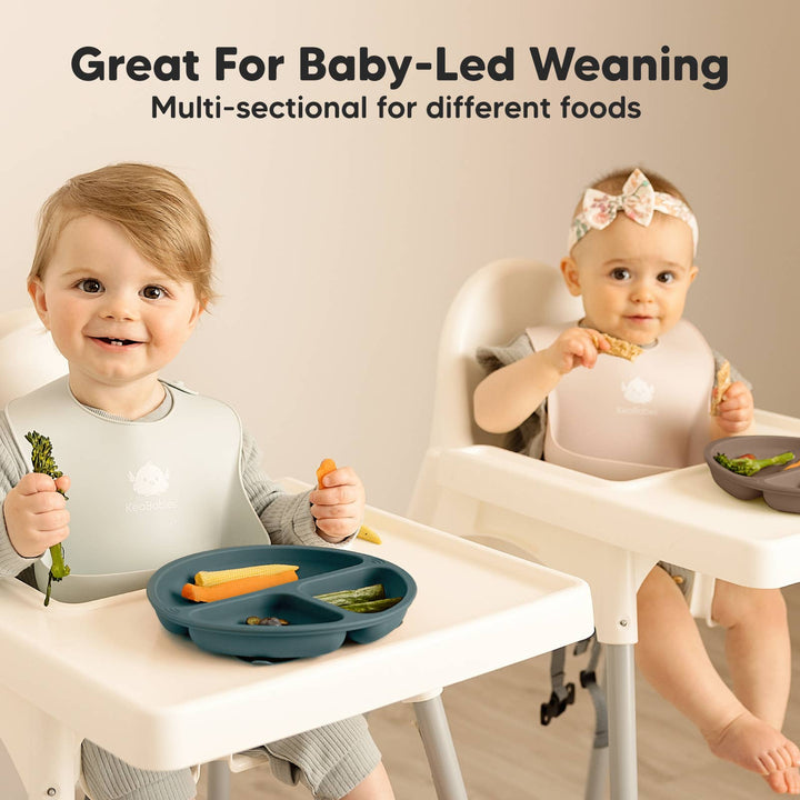 3-Pack Prep Suction Plates for Baby, BPA-Free Silicone Plate