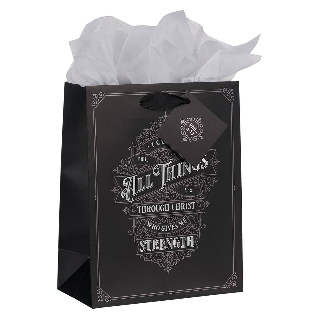Through Christ Black and Silver Medium Gift Bag - Philippian