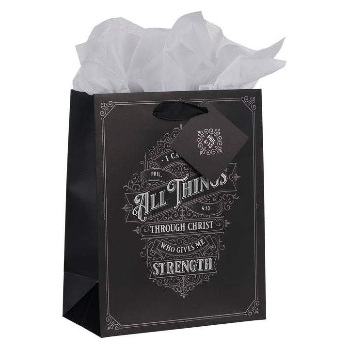 Through Christ Black and Silver Medium Gift Bag - Philippian