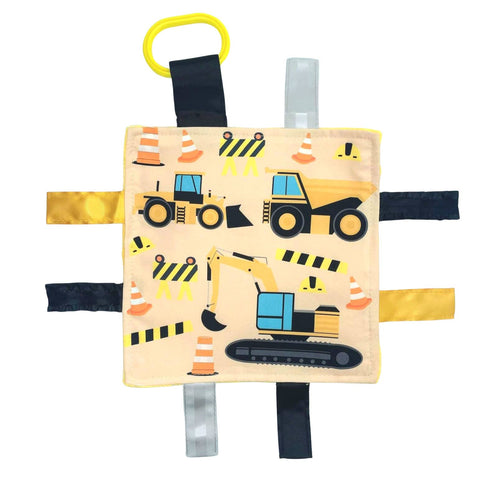 Construction Worker and Trucks Crinkle Tag Square 8"x 8"