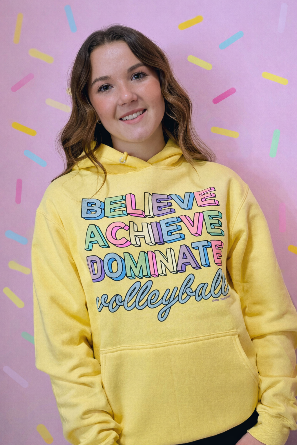 Believe Achieve Dominate Volleyball Hoodie-yellow