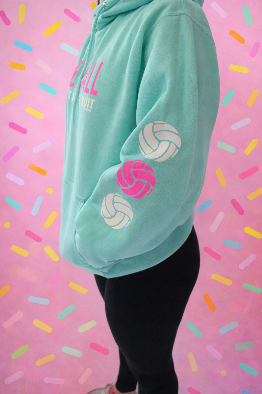 Hustle Hit Never Quit Volleyball Hoodie-Mint