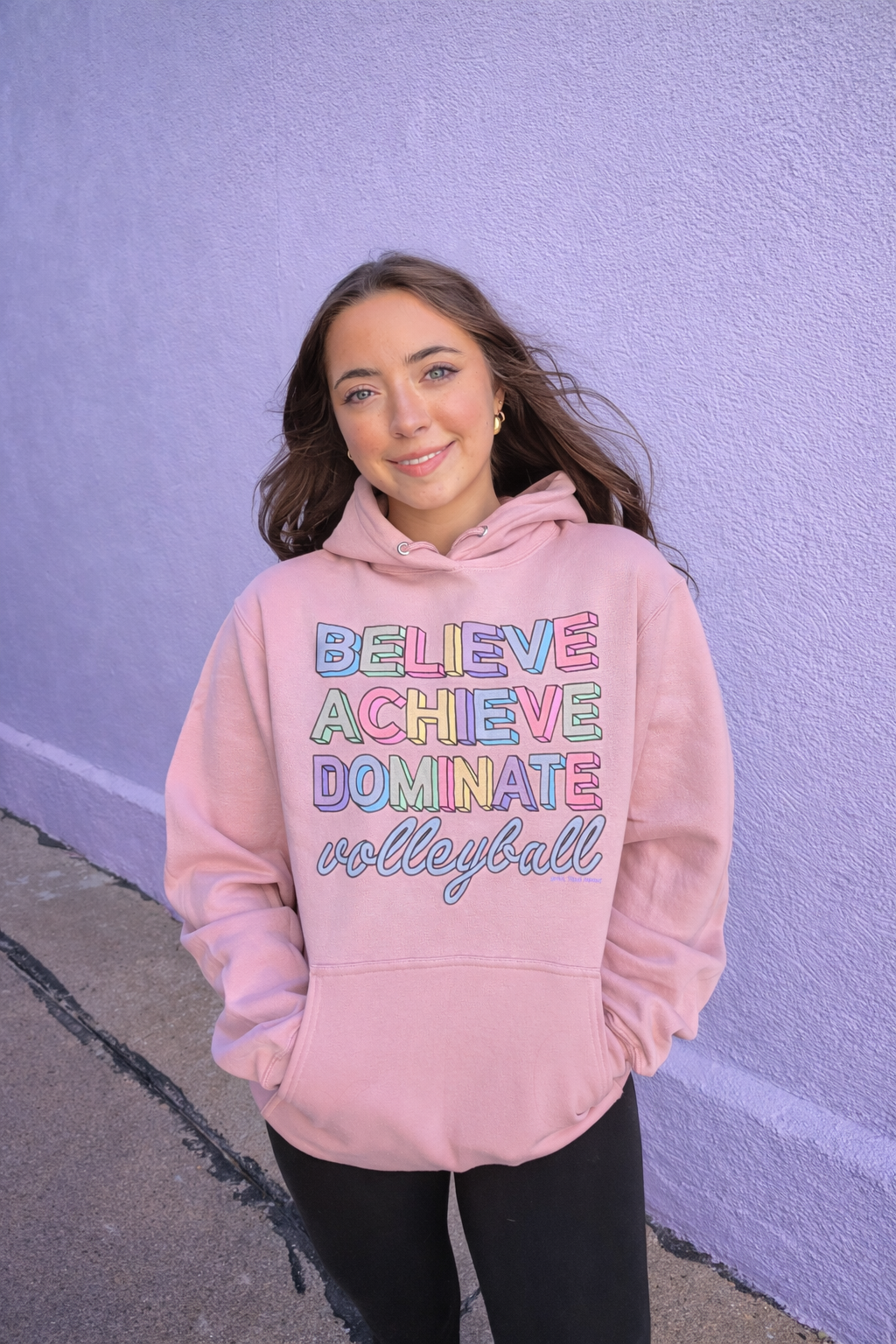 Believe Achieve Dominate Volleyball Hoodie-blush