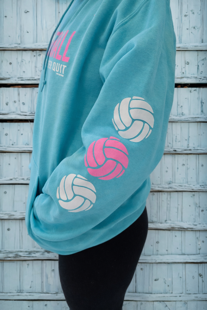 Hustle Hit Never Quit Volleyball Hoodie-teal