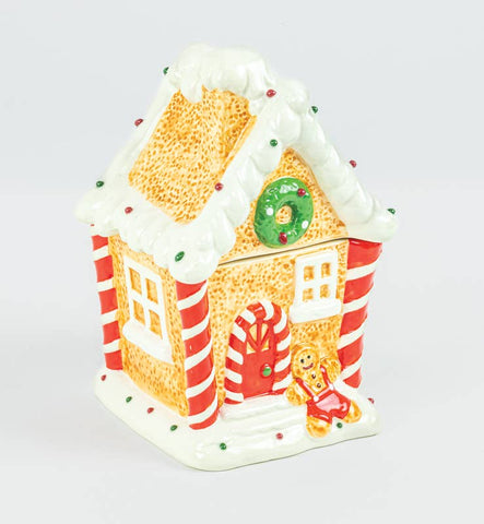 CERAMIC CHRISTMAS GINGERBREAD HOUSE COOKIE JAR