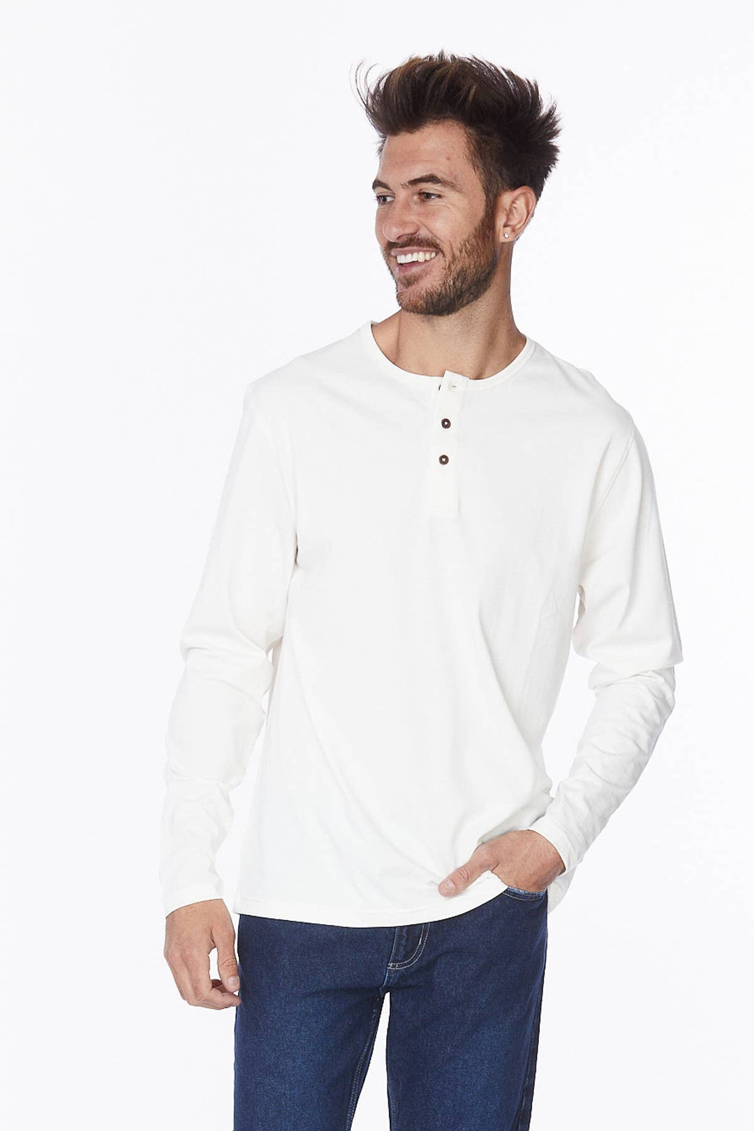 Men's Long Sleeve Cotton Henley T-Shirt