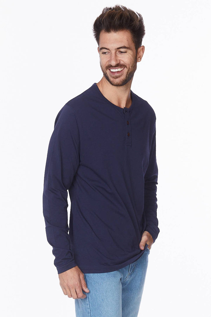 Men's Long Sleeve Cotton Henley T-Shirt
