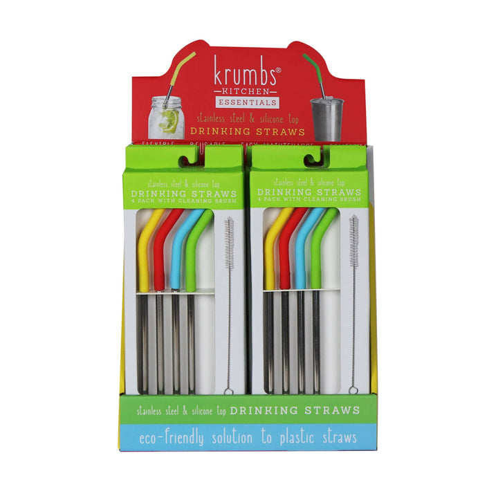 Krumbs Kitchen 4 Pack Stainless Steel Straws + Brush Cleaner