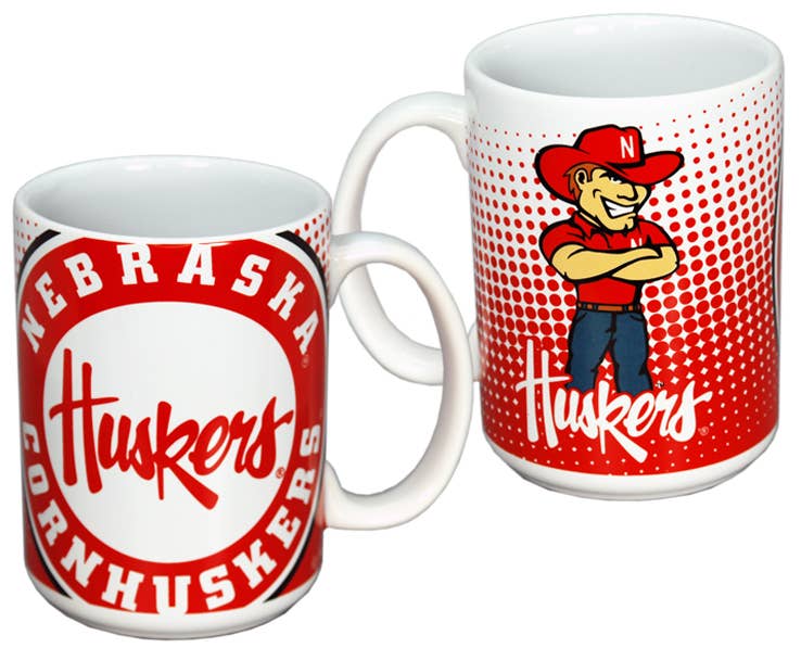 NEBRASKA CORNHUSKERS MUG CERAMIC GRANDE DOT PATTERN