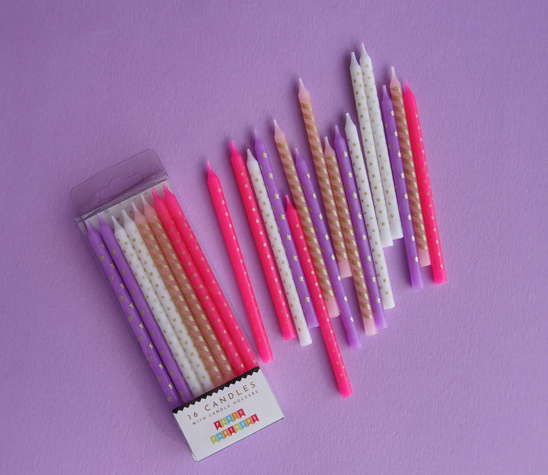 Pink & Purple Metallic Patterned 16 Candle Set