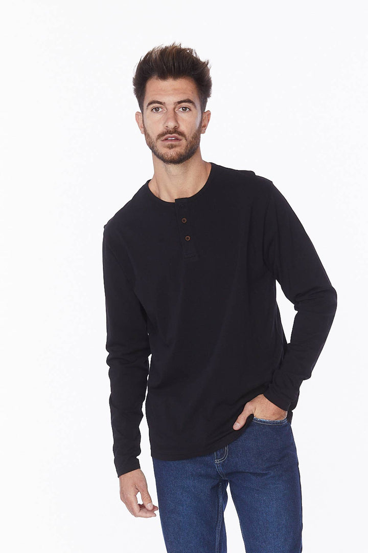 Men's Long Sleeve Cotton Henley T-Shirt