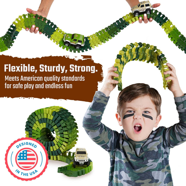 Dinosaur Race Car Track Set Toy, STEM Glow In The Dark Toy