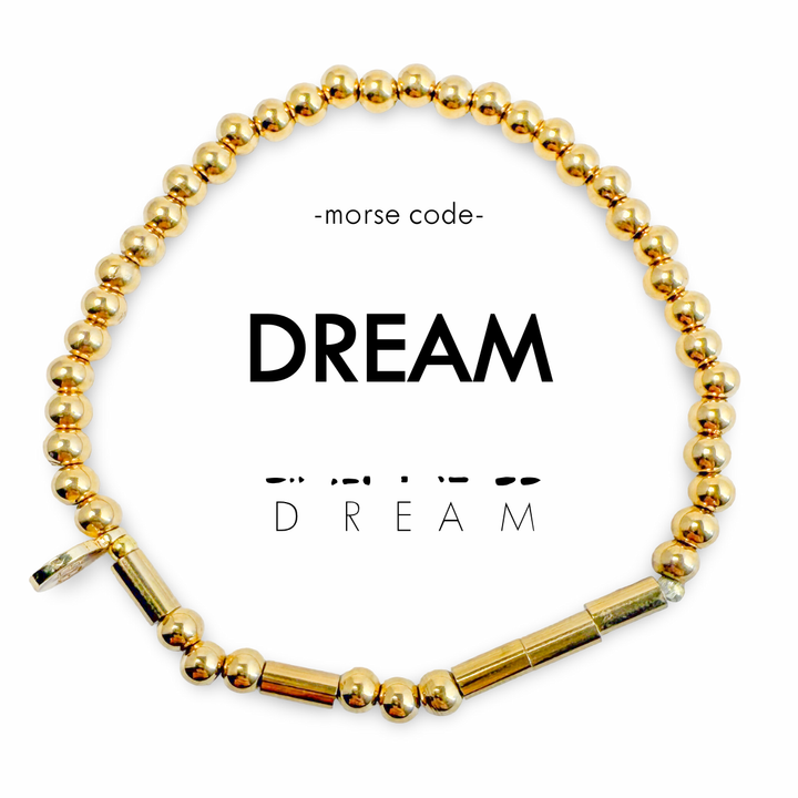 Morse Code Gold Waterproof Beaded Bracelet | DREAM