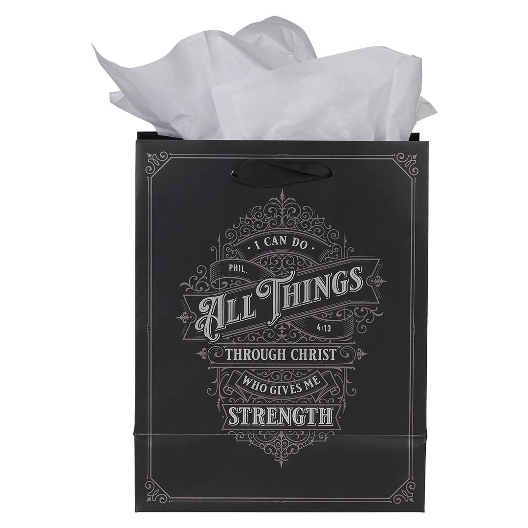 Through Christ Black and Silver Medium Gift Bag - Philippian