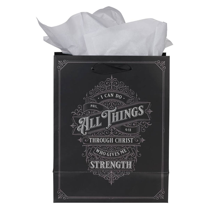 Through Christ Black and Silver Medium Gift Bag - Philippian