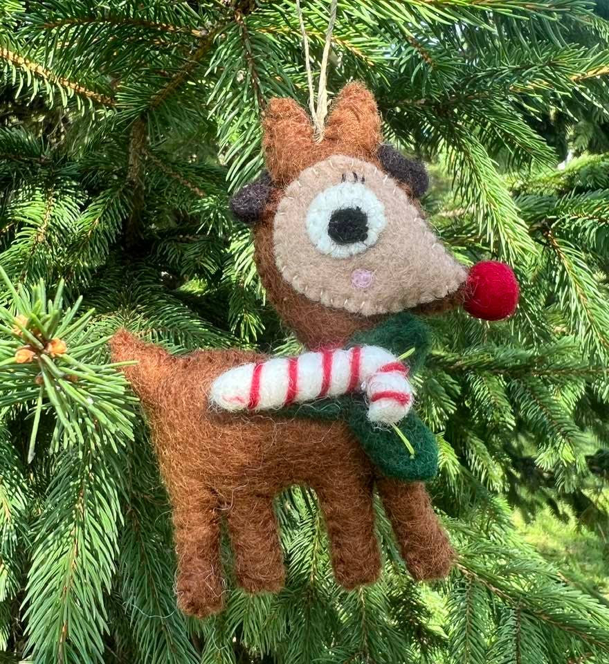 Holiday Ornament Rudolph the Reindeer with Candy Cane