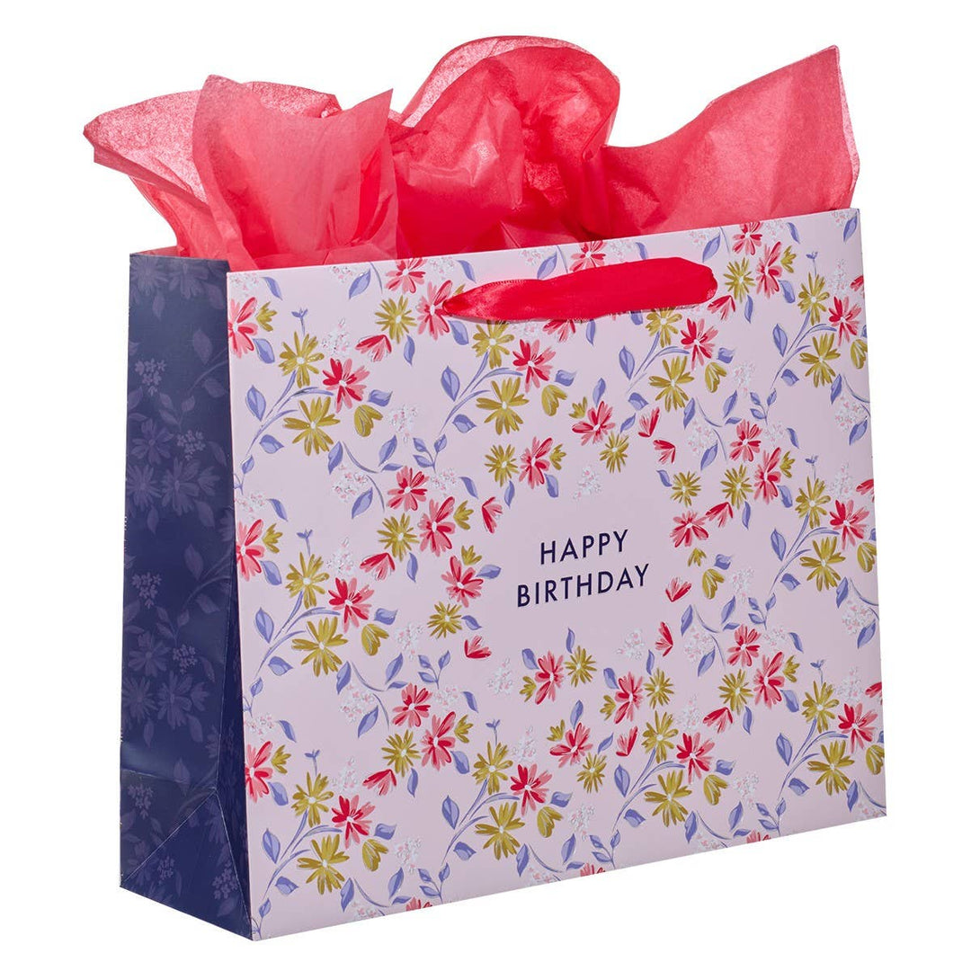 Happy Birthday Pink Flower Trellis Large Landscape Gift Bag