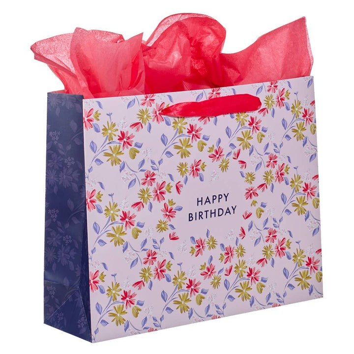 Happy Birthday Pink Flower Trellis Large Landscape Gift Bag