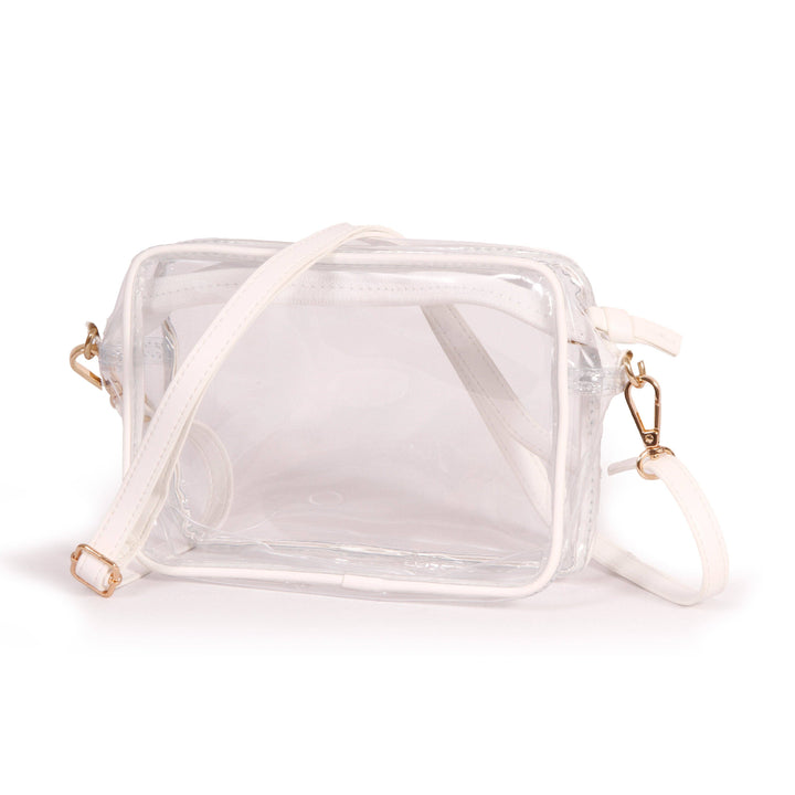 Bridget Clear Purse with Vegan Leather Trim and Straps - White