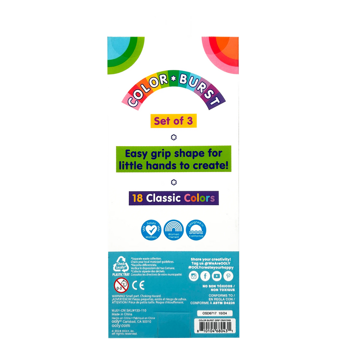 Color Burst Easy Grip Crayons  (Set of 3 / 18 Classic Colors