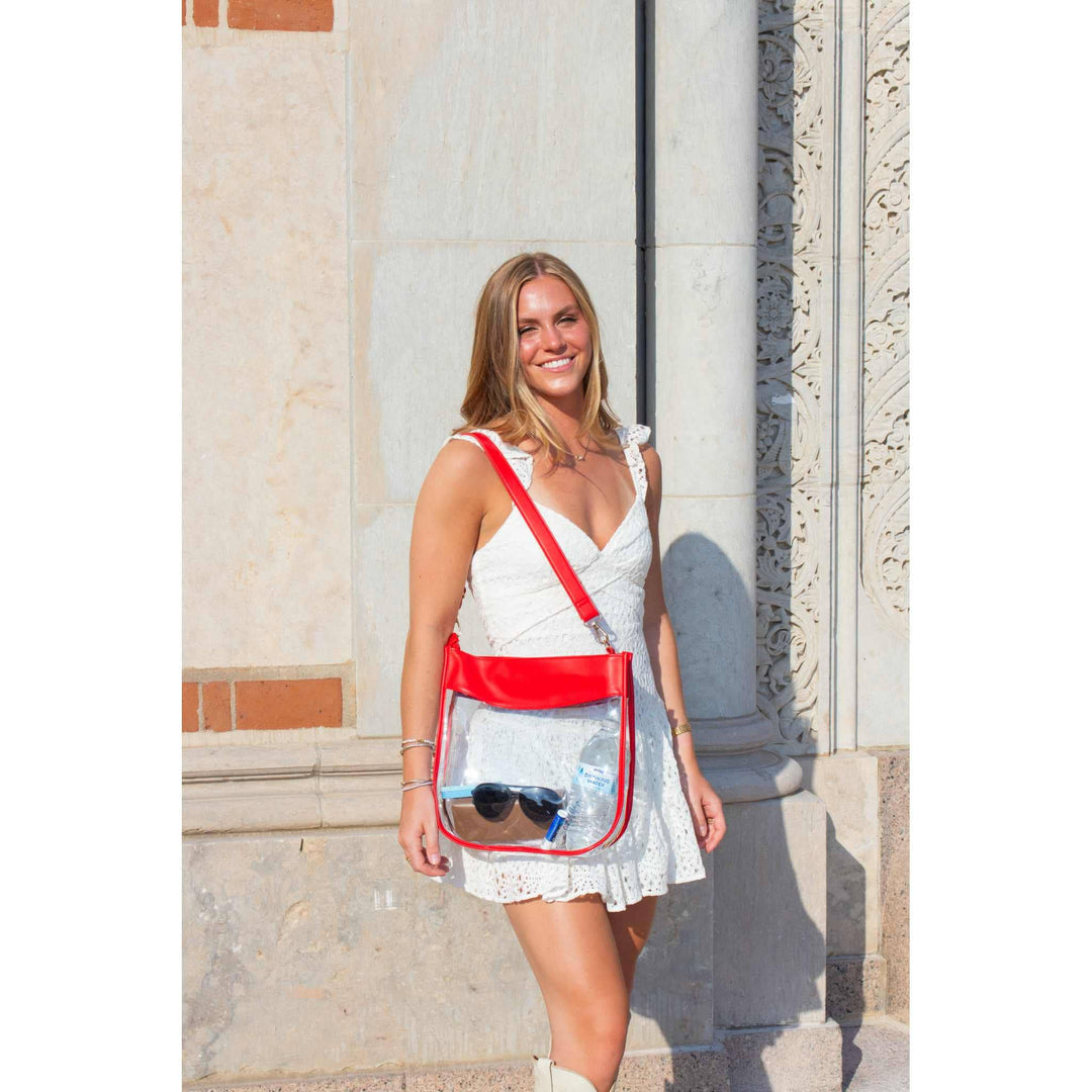 Large Clear Purse with Zipper - Red