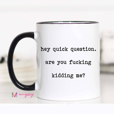 Hey Quick Questions Funny Coffee Mug