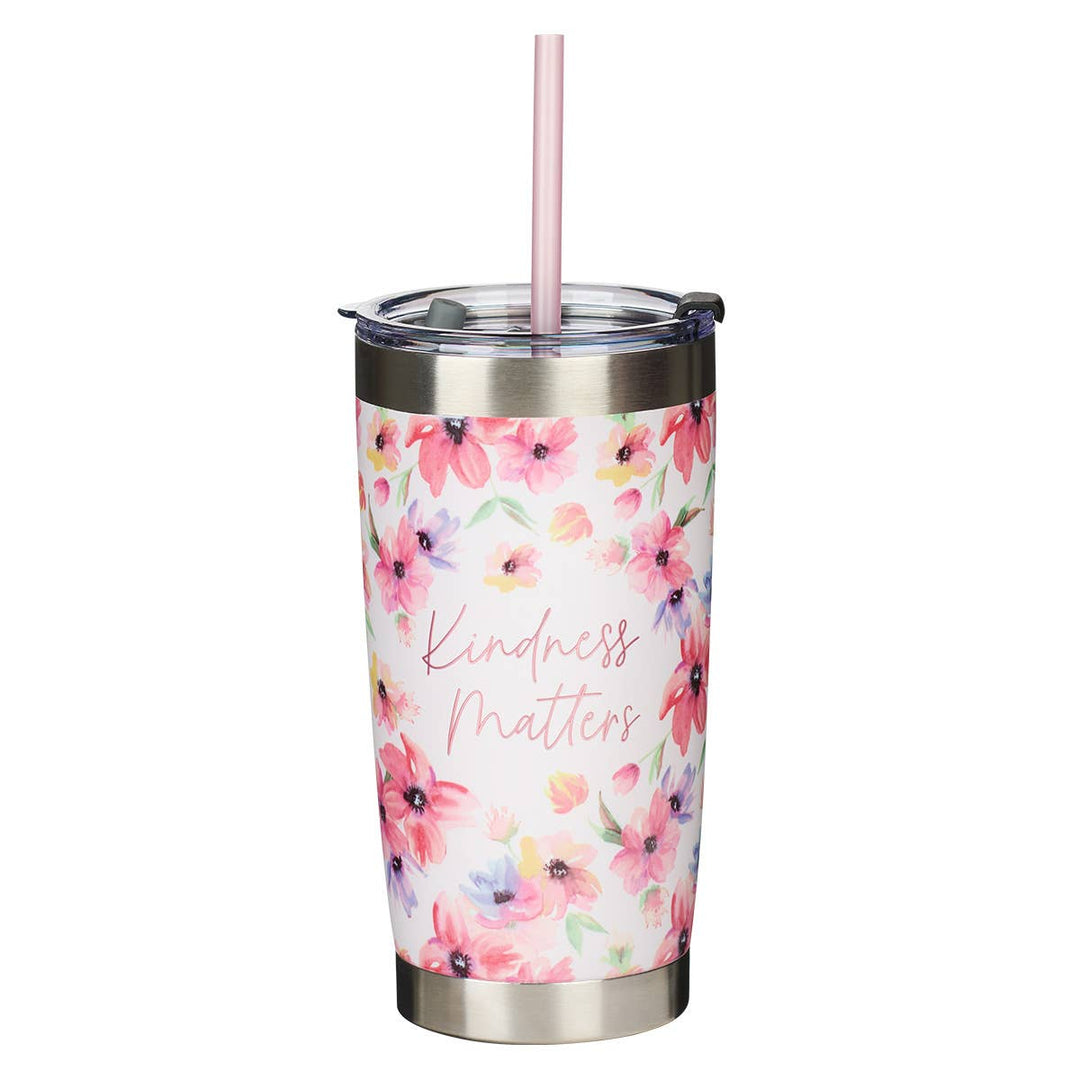 Kindness Matters Pink Cosmos Stainless Steel Travel Mug with