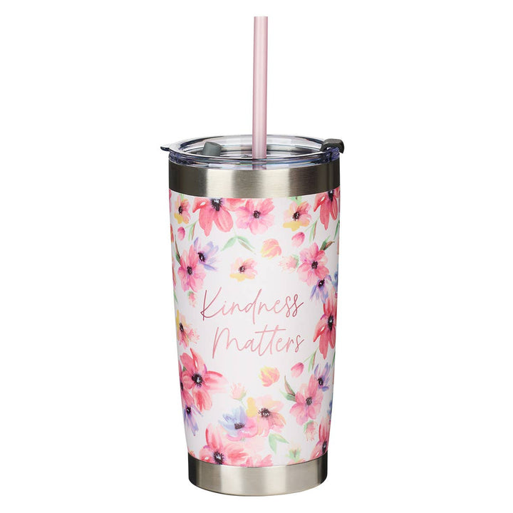 Kindness Matters Pink Cosmos Stainless Steel Travel Mug with