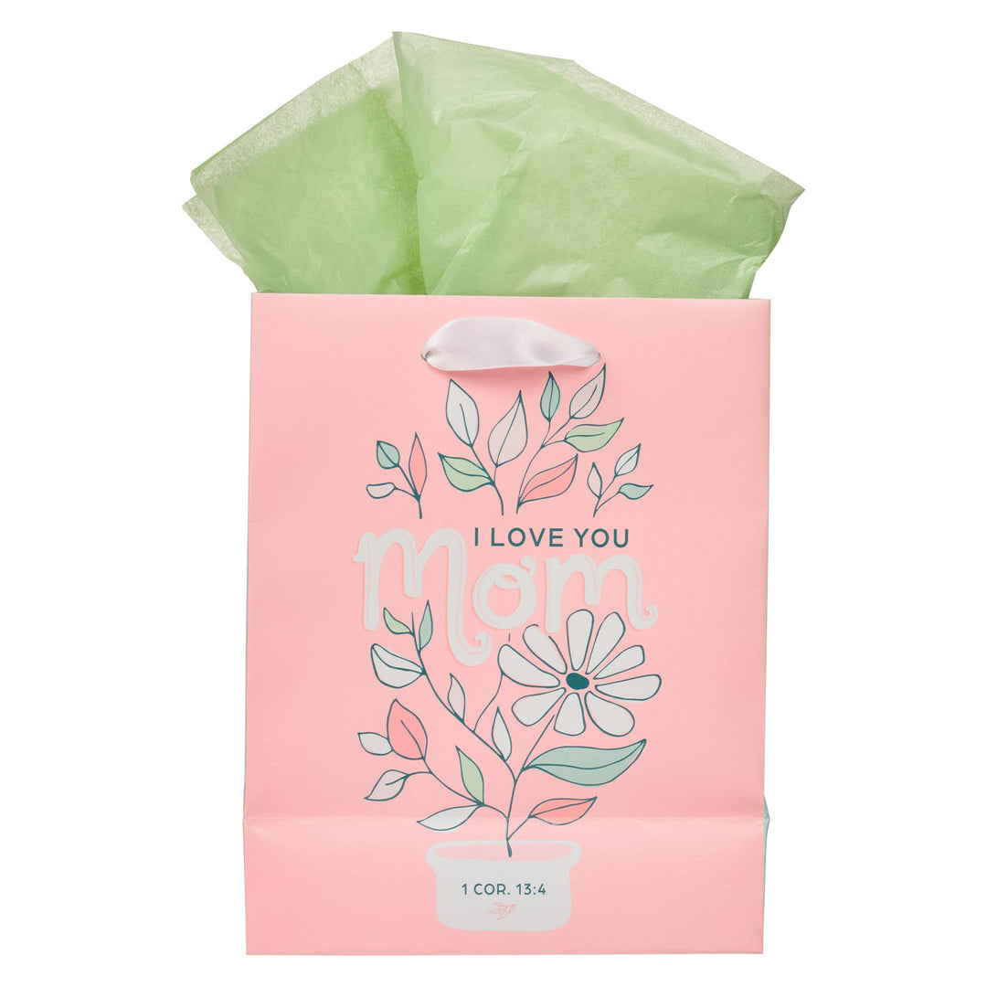 I Love You Mom  Daisy Medium Gift Bag - 1 Cor. 13:4