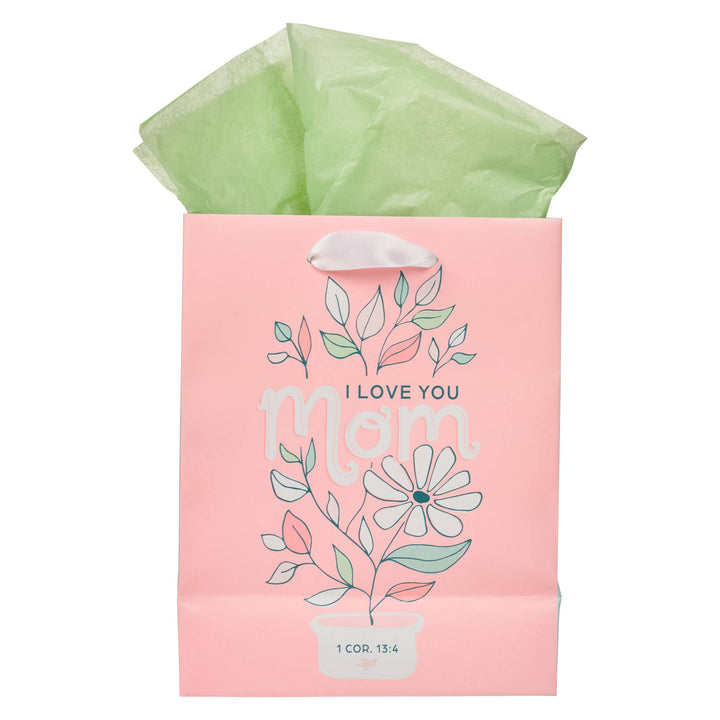 I Love You Mom  Daisy Medium Gift Bag - 1 Cor. 13:4