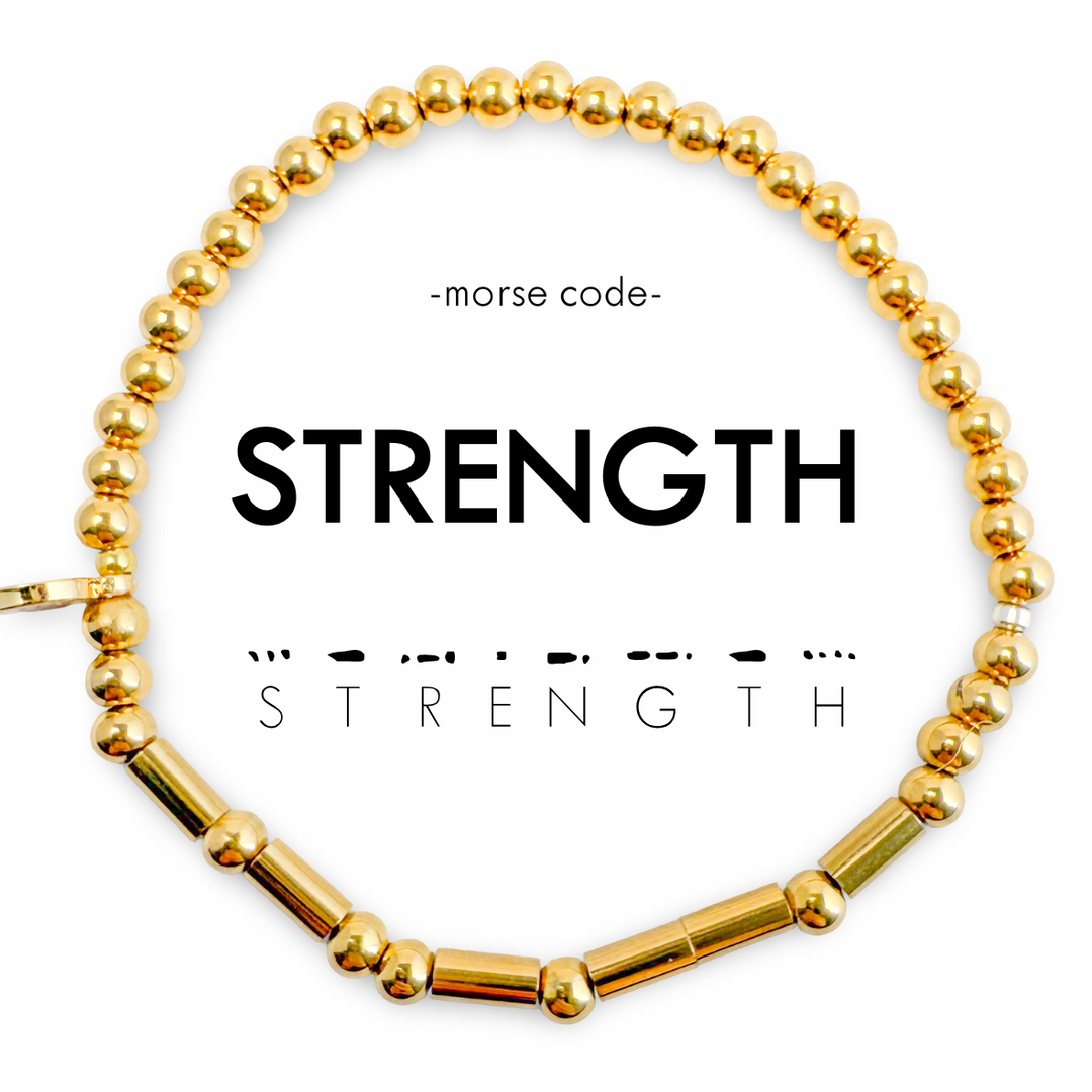 Morse Code Gold Waterproof Beaded Bracelet | STRENGTH