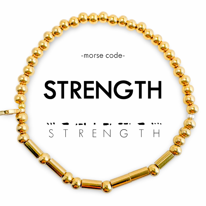 Morse Code Gold Waterproof Beaded Bracelet | STRENGTH