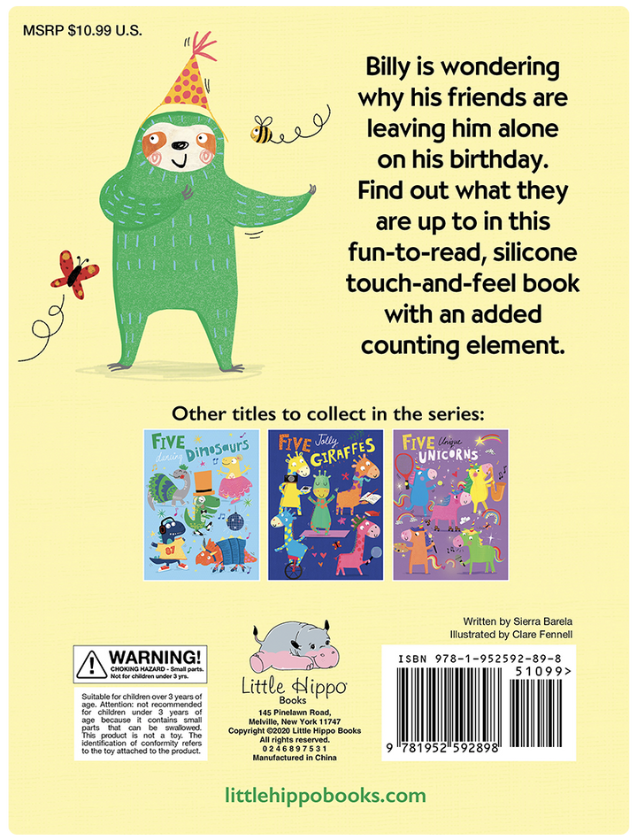 Five Silly Sloths- Silicone Touch and Feel Board Book - Counting