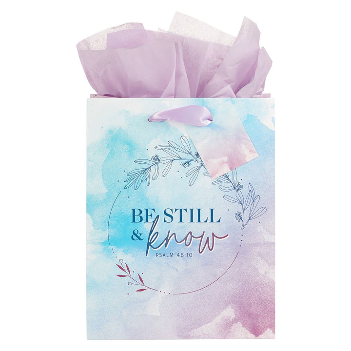 Be Still & Know Lilac and Blue Watercolor Medium Gift Bag
