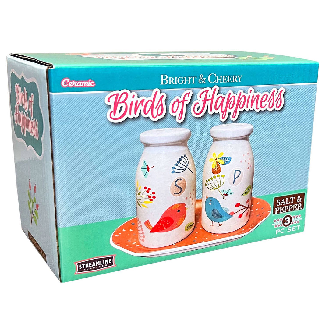 Birds of Happiness Salt & Pepper Set w/ Plate