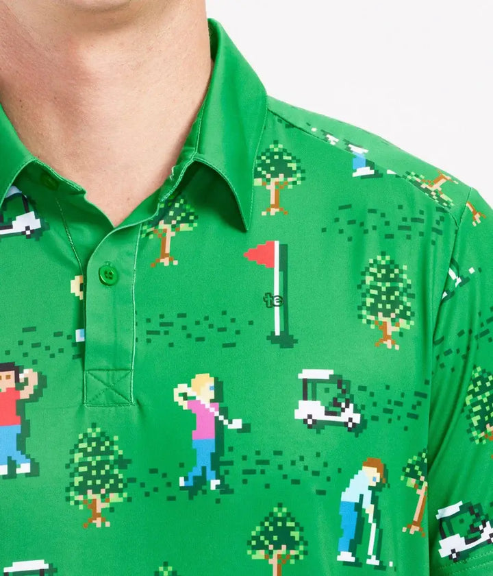8-Bit Birdie Men's Golf Shirt - Green Retro Golf Polo