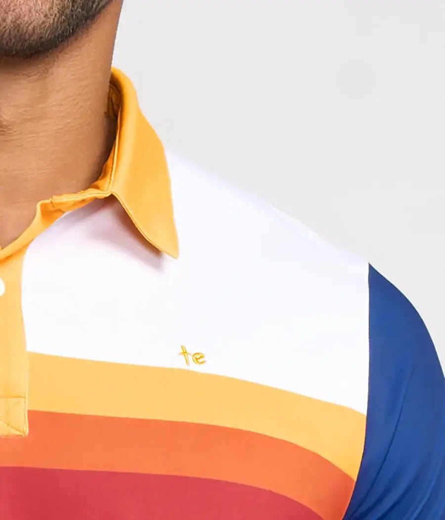 Slice of Sunset Men's Golf Shirt - Navy Striped Golf Polo